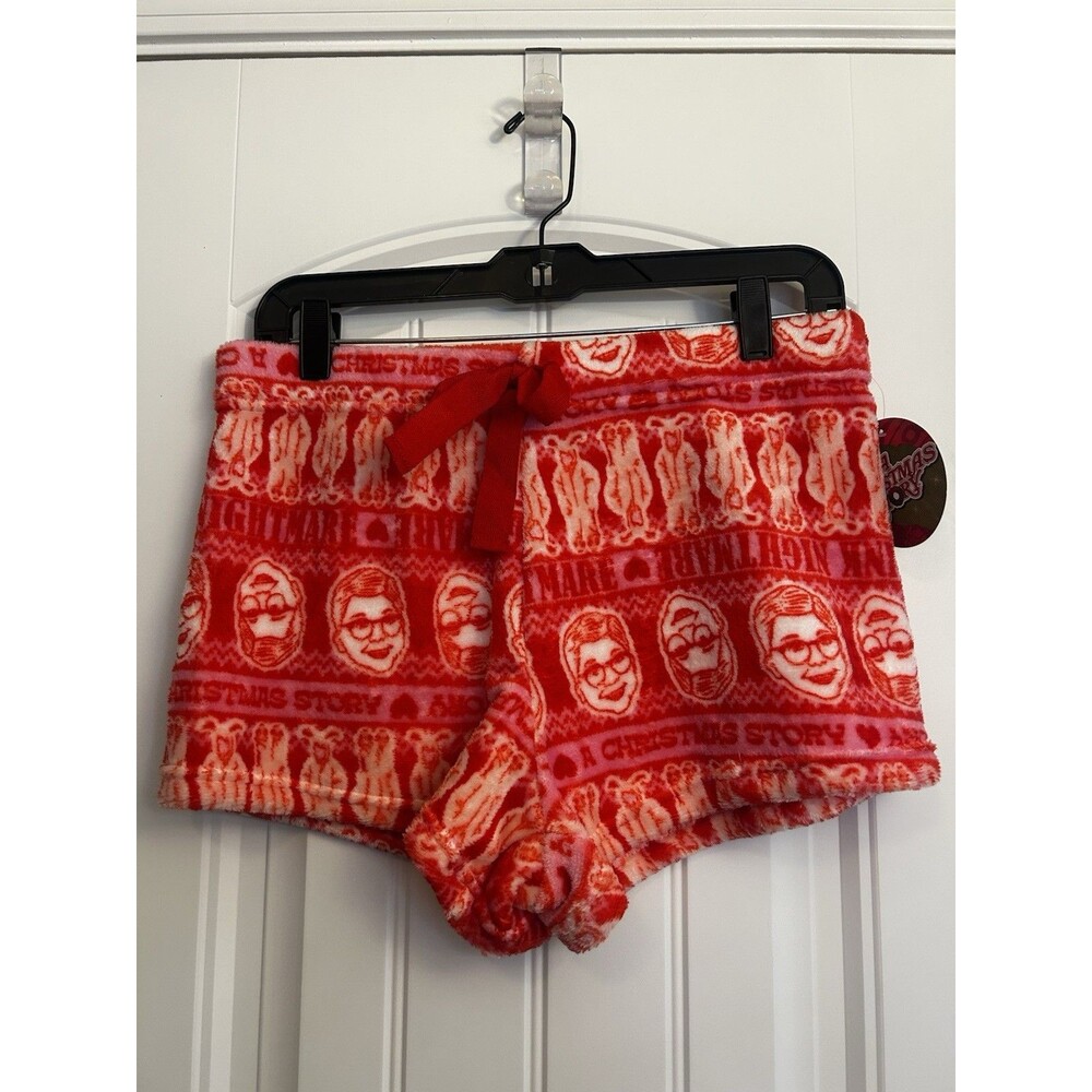 A Christmas Story Pink Red Plush Fleece Pajama Sleep Shorts Women’s Large NWT - Picture 2 of 13